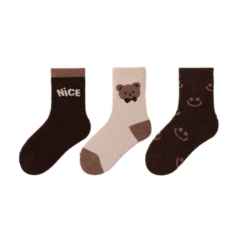 Combo 3 Đôi Vớ Len Hai Mặt Giữ Nhiệt, Cotton Chải Mịn, Mẫu Thỏ Và Hoa Dễ Thương Cho Bé - Image 4