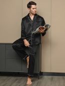 Men’s Mulberry Silk Long Sleeve Pajama Set – Notch Collar Button Up Sleepwear