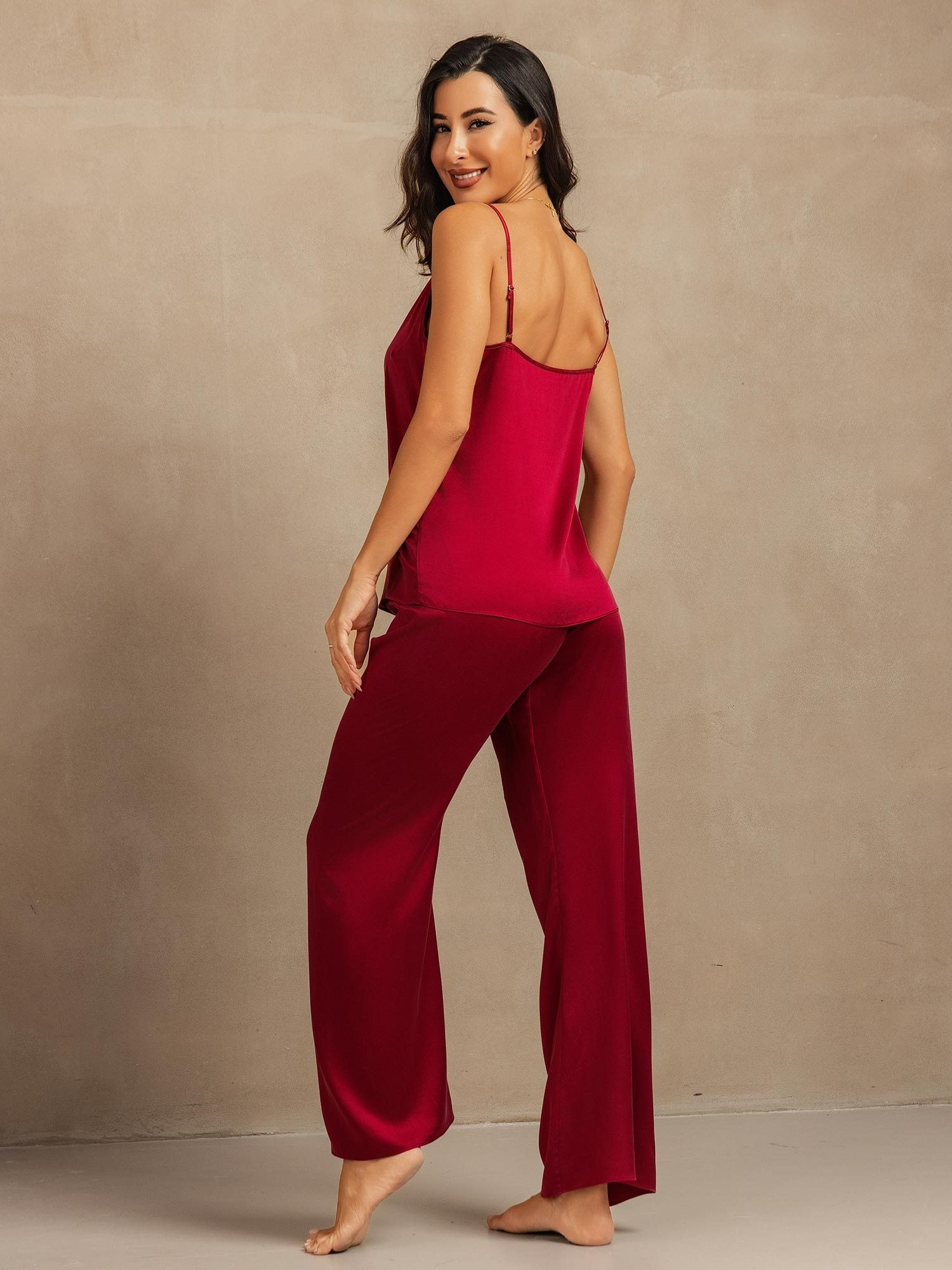 19 Momme Washable Silk Cami & Wide Leg Pants Set - Image 16