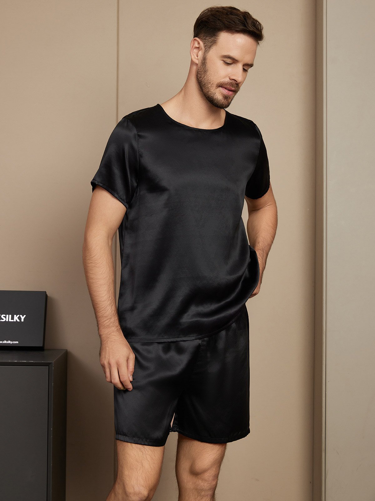 Men’s Silk Pajama Set – Short Sleeve & Shorts - Image 3