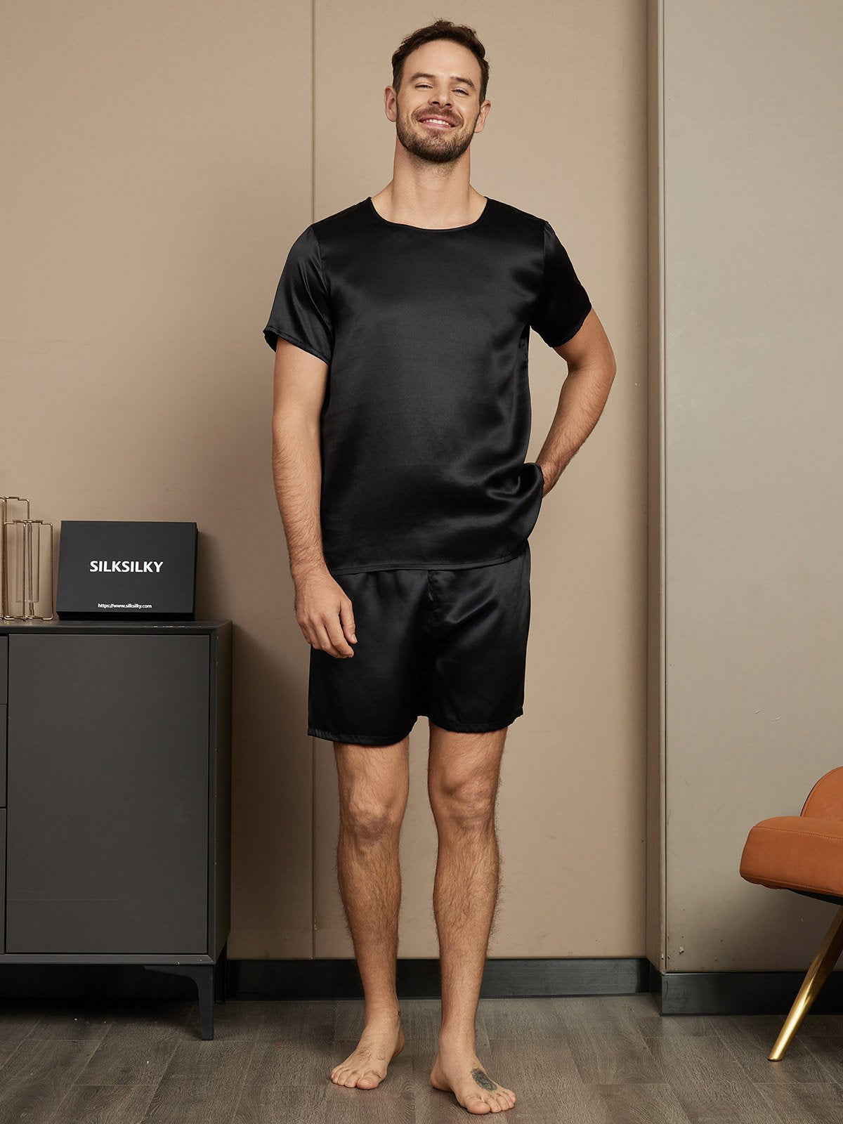 Men’s Silk Pajama Set – Short Sleeve & Shorts - Image 5