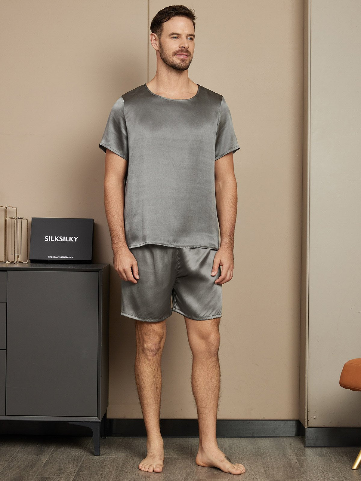 Men’s Silk Pajama Set – Short Sleeve & Shorts - Image 11