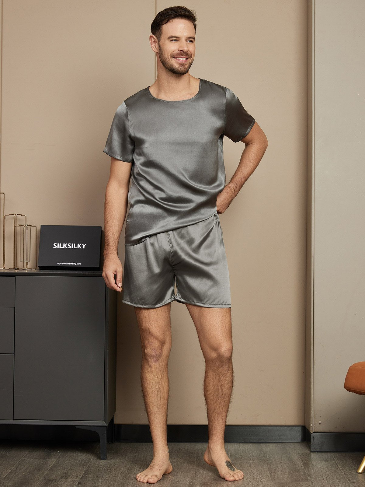 Men’s Silk Pajama Set – Short Sleeve & Shorts - Image 14
