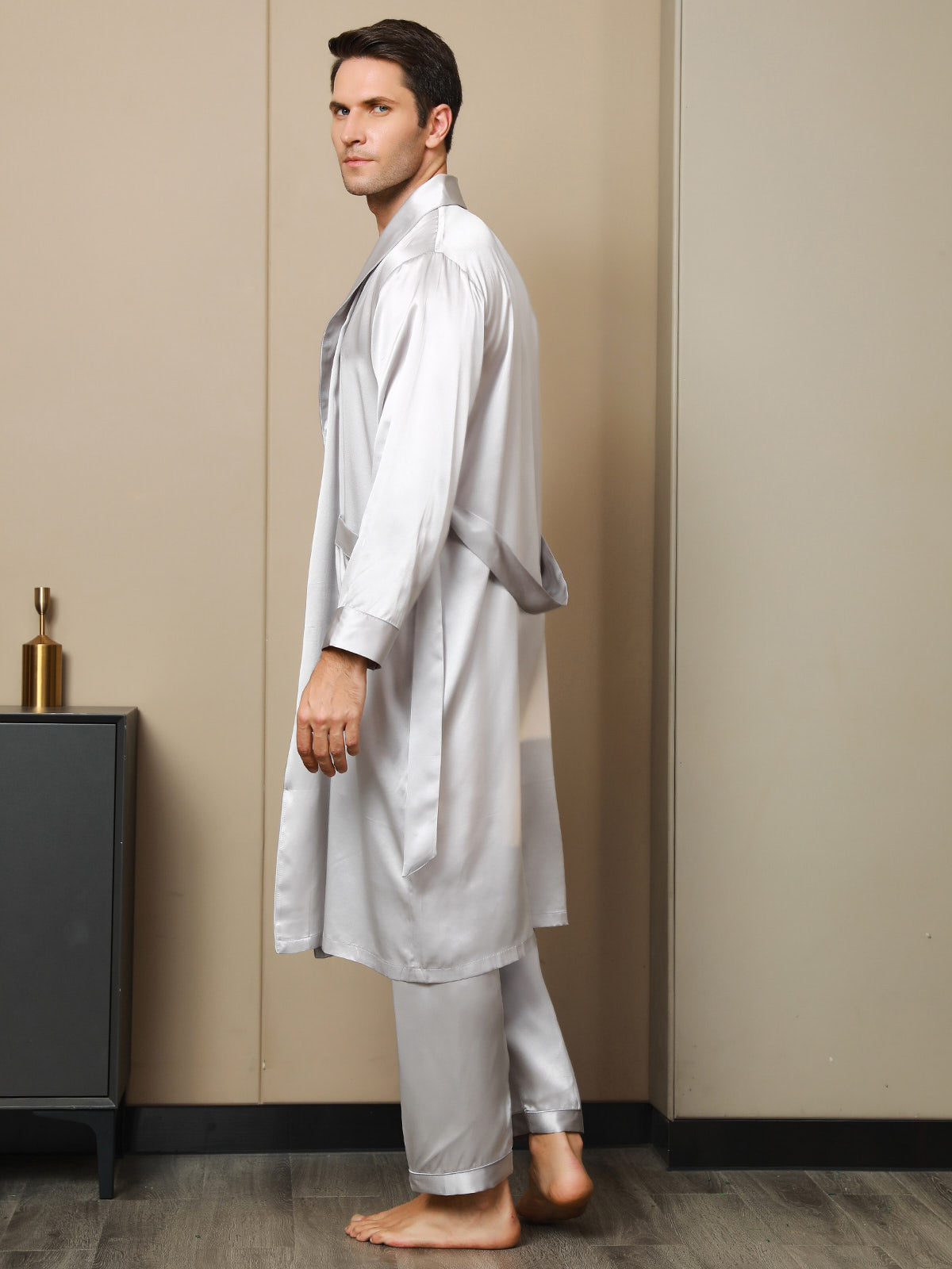 Men’s Pure Mulberry Silk Lapel Collar Belted Robe (Without Pants) - Image 20