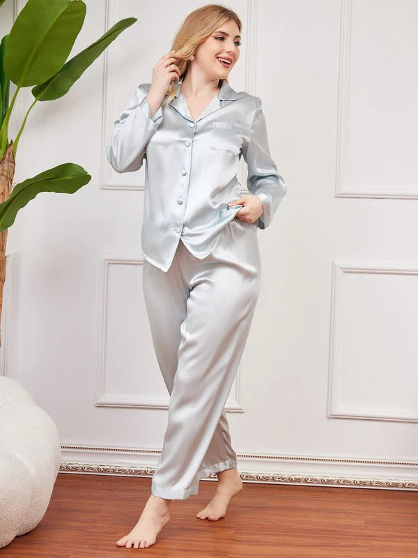 Women’s Plus Size Pure Mulberry Silk Button-Front Pajama Set - Image 3