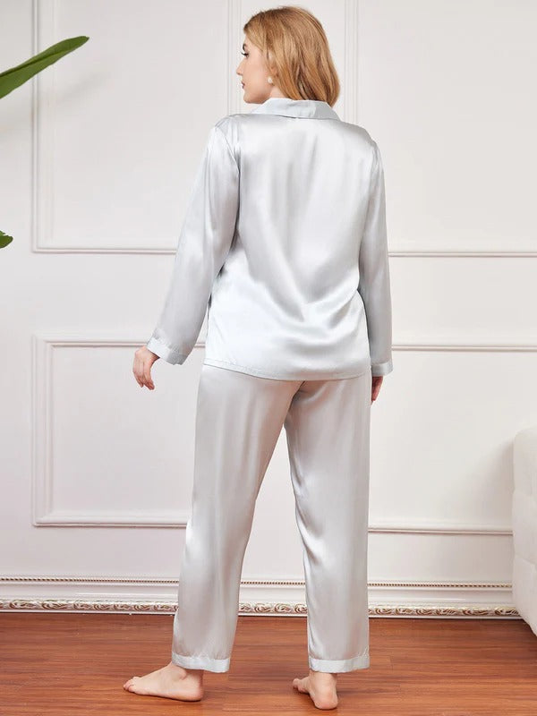 Women’s Plus Size Pure Mulberry Silk Button-Front Pajama Set - Image 6