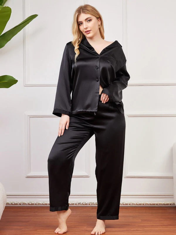 Women’s Plus Size Pure Mulberry Silk Button-Front Pajama Set - Image 15