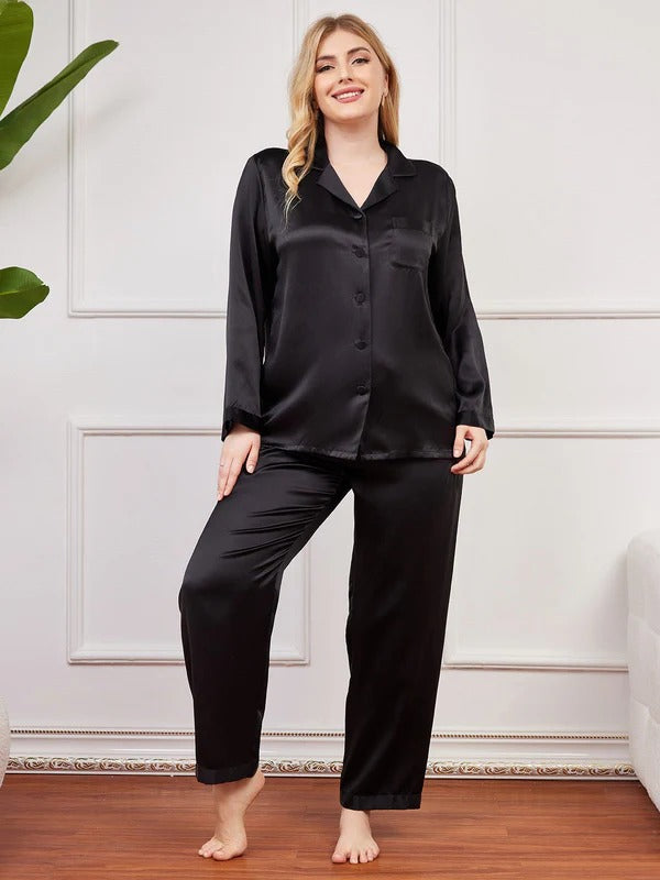 Women’s Plus Size Pure Mulberry Silk Button-Front Pajama Set - Image 13