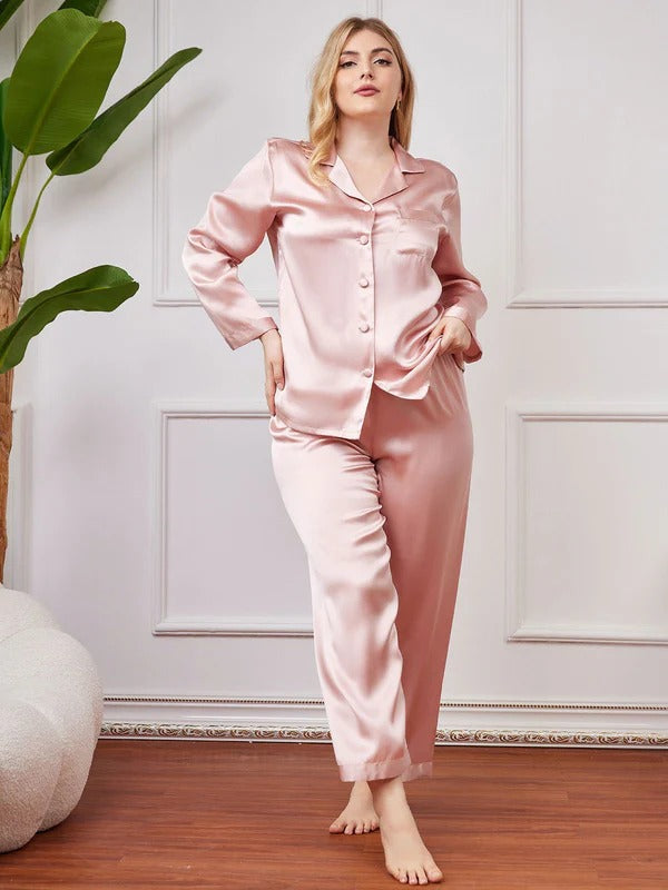 Women’s Plus Size Pure Mulberry Silk Button-Front Pajama Set - Image 10
