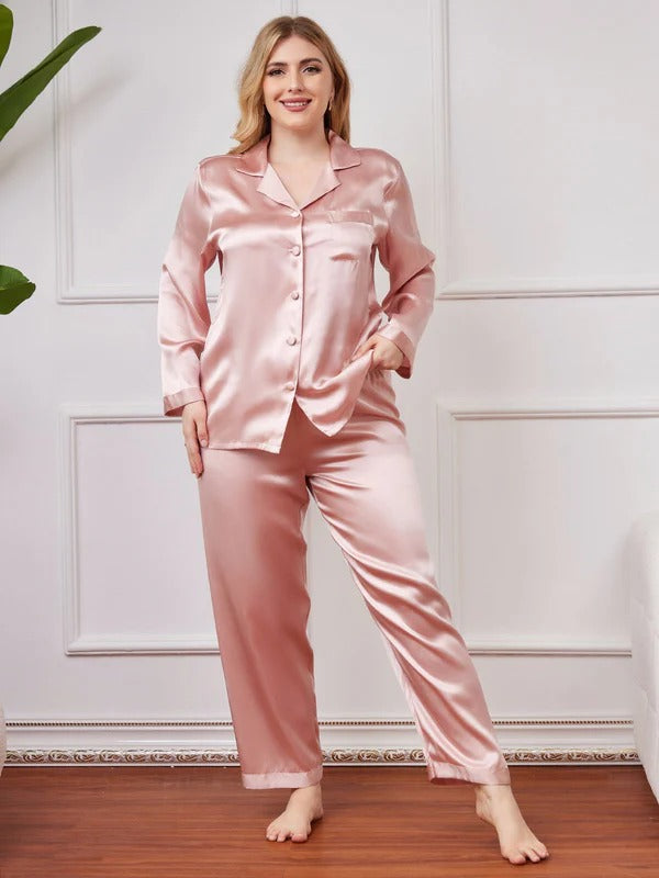 Women’s Plus Size Pure Mulberry Silk Button-Front Pajama Set - Image 7