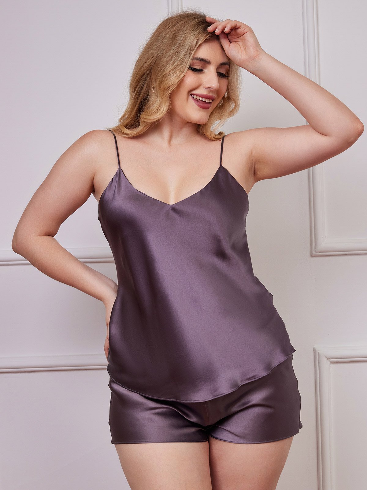 Plus Size Silk Camisole Set – Spaghetti Strap - Image 19