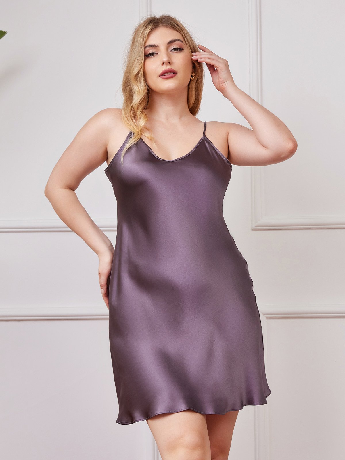 Plus Size Silk Chemise Nightgown – Spaghetti Strap - Image 19