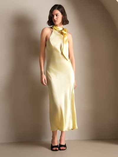 19 Momme Silk Sleeveless Tie-Neck Midi Dress