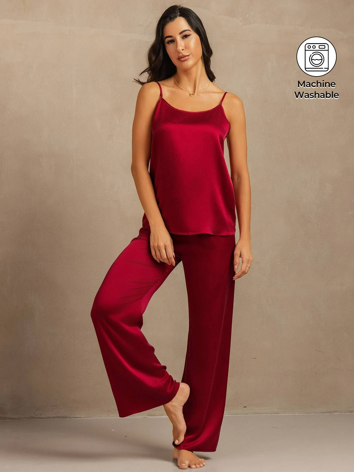 19 Momme Washable Silk Cami & Wide Leg Pants Set - Image 15